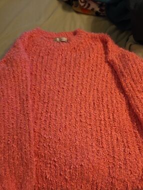 Zenana Outfitters Coral Pink Boucle Crewneck Sweater
